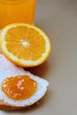 Orange, juice and toast with orange marmalade Royalty Free Stock Photo