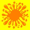 Orange juice water splash drop, water blob orange flat isolated on yellow, pineapple juice splash flow, orange juice drop splatter Royalty Free Stock Photo