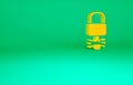 Orange Key broke inside of padlock icon isolated on green background. Padlock sign. Security, safety, protection Royalty Free Stock Photo