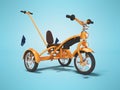 Orange kids bike with telescopic handle isolated 3d render on blue background with shadow Royalty Free Stock Photo