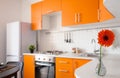 Orange kitchen with flower