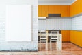 Orange kitchen with whiteboard