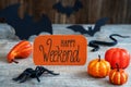 Orange Label, Calligraphy Happy Weekend, Scary Halloween Decoration