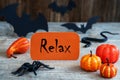 Orange Label, Text Relax, Scary Halloween Decoration
