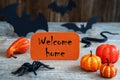 Orange Label, Text Welcome Home, Scary Halloween Decoration