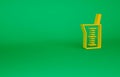 Orange Laboratory glassware or beaker icon isolated on green background. Minimalism concept. 3d illustration 3D render