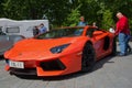 Orange Lamborghini Aventador LP 700-4 `Miura Homage` at the parade of sports cars in Turku