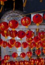 Orange lanterns hanging across Gerrard Street in Chinatown, to celebrate the Chinese New Year, London UK Royalty Free Stock Photo