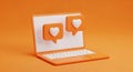 Orange Laptop Displaying Social Media Like Notifications computer technology Royalty Free Stock Photo