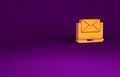 Orange Laptop with envelope and open email on screen icon isolated on purple background. Email marketing, internet Royalty Free Stock Photo