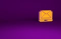 Orange Laptop with envelope and open email on screen icon isolated on purple background. Email marketing, internet Royalty Free Stock Photo