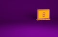Orange Laptop and lock icon isolated on purple background. Computer and padlock. Security, safety, protection concept
