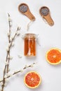 Orange and lavender body care products. Royalty Free Stock Photo