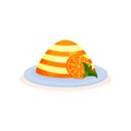 Orange layered pudding on a plate vector Illustration on a white background