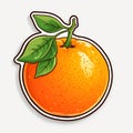 Vibrant Orange Sticker With Green Leaves And Detailed Shading