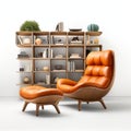 Modern Bookcase With Stylish Leather Lounge Chair Royalty Free Stock Photo