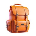 Orange leather backpack with buckle straps on a white background accessory Royalty Free Stock Photo