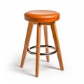 High Quality Photo Of Tondo Stool With Wooden Legs And Orange Leather