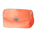 Orange leather clutch. Colorful watercolor illustration.