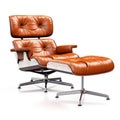 An orange leather lounge chair and ottoman, AI Royalty Free Stock Photo