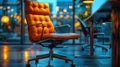 Orange Leather Office Chair In A Modern Workspace Royalty Free Stock Photo