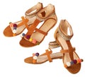 Orange leather strappy sandal toe straps isolated