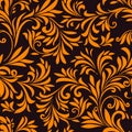 Orange leaves on black background victorian style seamless pattern Royalty Free Stock Photo