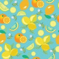 Pattern with lemons, flowers, leaves and Oranges.