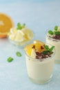 Orange lemon citrus milk mousse in glasses Royalty Free Stock Photo