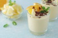 Orange lemon citrus milk mousse in glasses Royalty Free Stock Photo