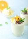 Orange lemon citrus milk mousse in glasses Royalty Free Stock Photo