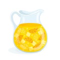 Orange lemon juice in a glass decanter with pieces of fruit. Vector illustration of citrus lemonade drink in a jug Royalty Free Stock Photo