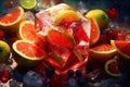 Orange, lemon, lime, blueberry and grapefruit fruit ice, refreshing fruity icecream, AI Generated