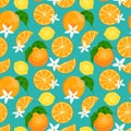 Orange, lemon pattern. Tropical citrus fruits leaves, flowers seamless pattern Royalty Free Stock Photo