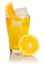 Orange lemonade drink softdrink in a glass with oranges fruit isolated on white