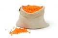 Orange lentils in a sack
