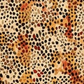 Orange leopard jaguar fur texture repeating seamless pattern. AI illustration. Modern panther animal fabric textile Royalty Free Stock Photo