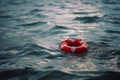 orange life buoy in the sea water generative ai Royalty Free Stock Photo