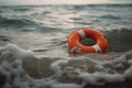 orange life buoy in the sea water generative ai Royalty Free Stock Photo