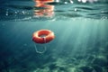 orange life buoy in the sea water generative ai Royalty Free Stock Photo