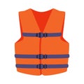 Orange Life Jacket or Vest as Personal Flotation Device for Drowning Prevention Vector Illustration