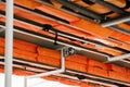 Orange life jackets for extremal situations on tourist boat