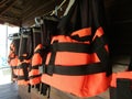 Life jackets hanging on the beach Royalty Free Stock Photo