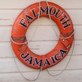Orange life ring with the name of the popular Caribbean cruise port of Falmouth, Jamaica