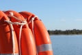 Orange life rings for emergency use Royalty Free Stock Photo