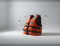 Orange Life Vest Floating in Studio with Shattered Elements Royalty Free Stock Photo
