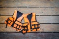 Life vest on wooden ground Royalty Free Stock Photo