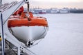 Orange lifeboat... Royalty Free Stock Photo