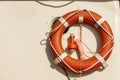 Orange Lifebuoy with Emergency Light for Localization on a Boat Deck Royalty Free Stock Photo