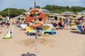 Beach with rescue tires